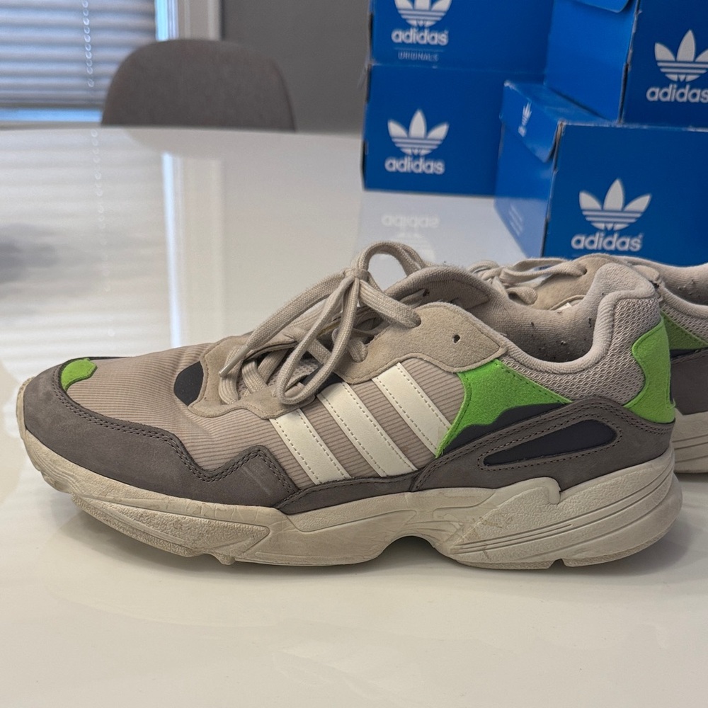Adidas Tan and Lime Green Sneakers